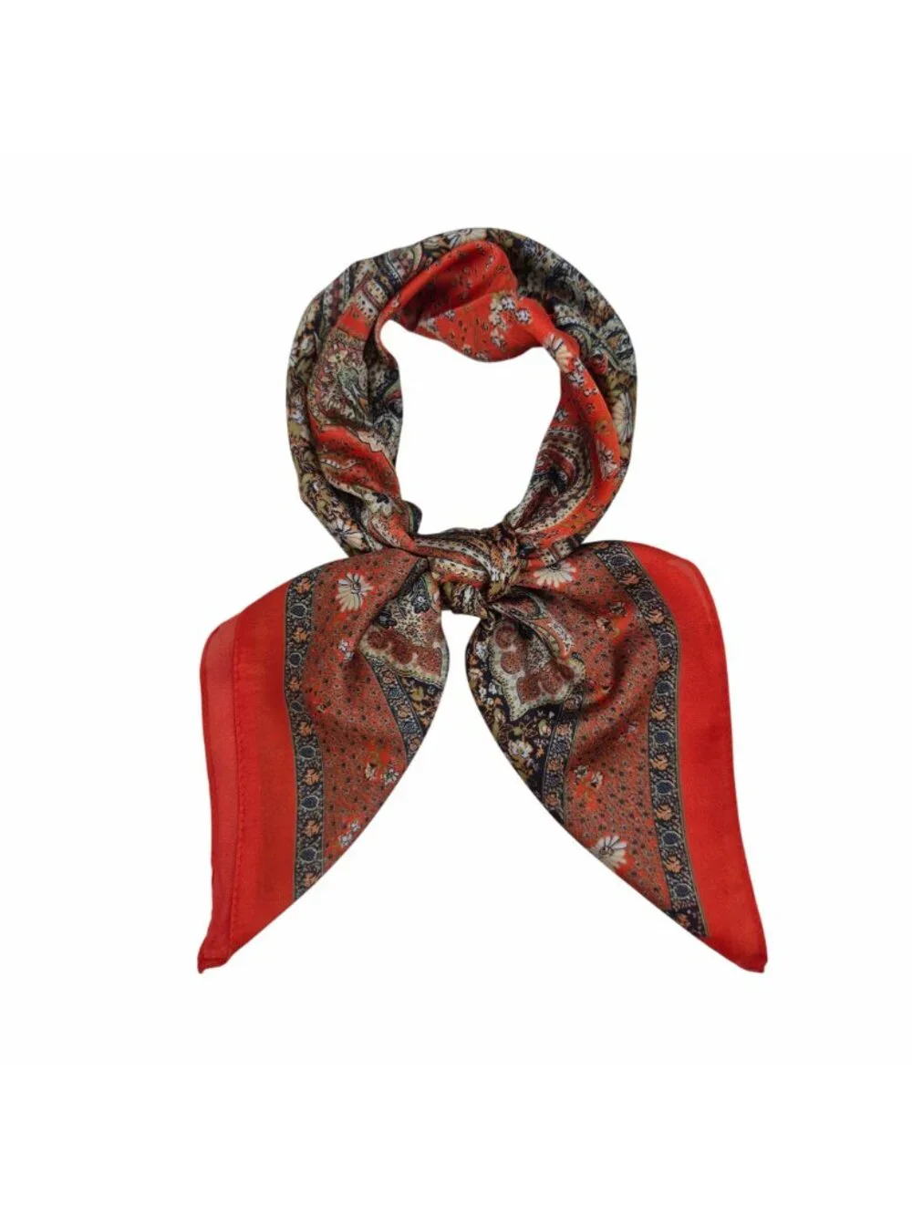 ❤️Elegant Paisley Silk Scarf Square Orange Red Floral Neck Head Wrap luxurious